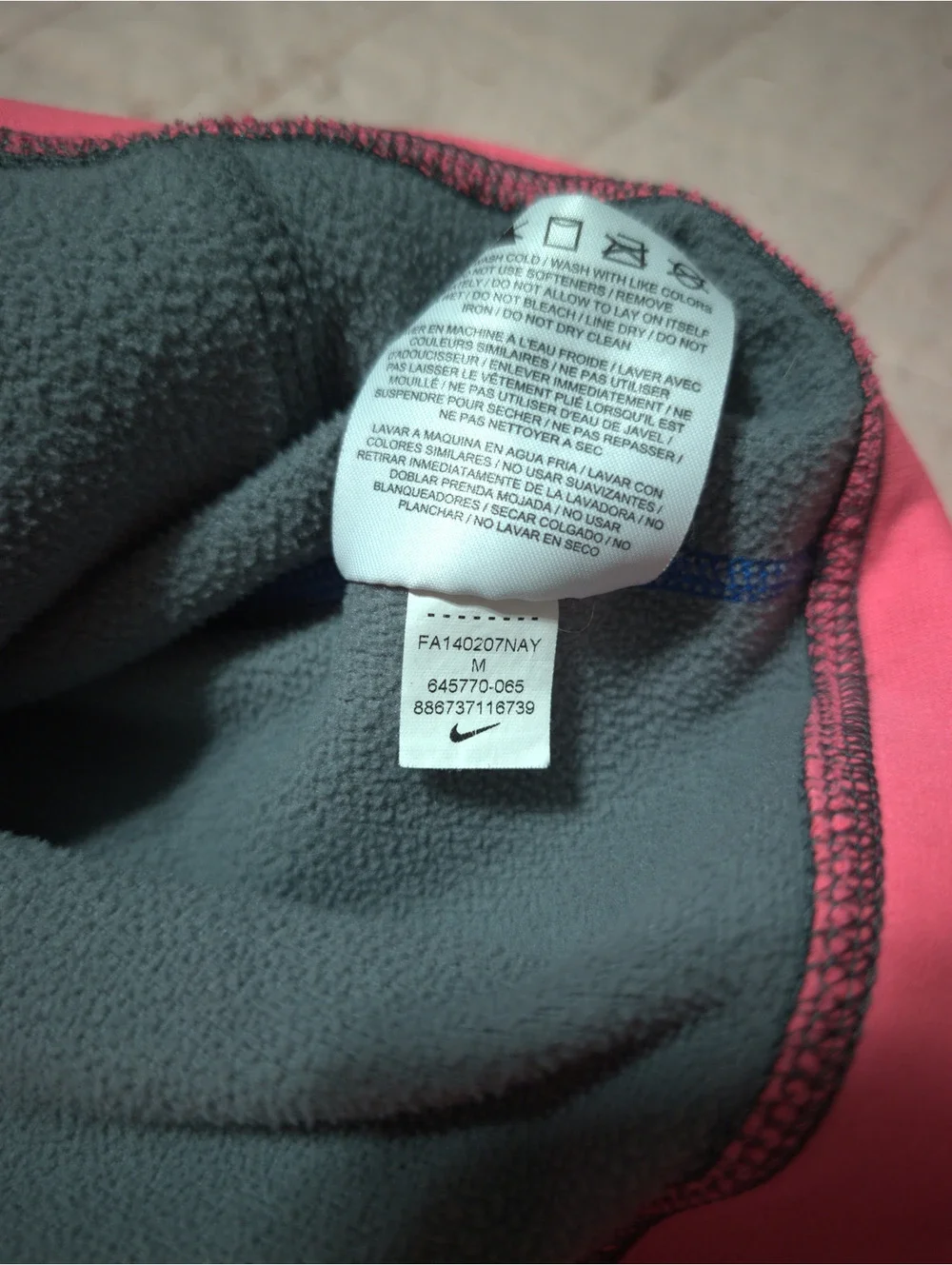 Nike Therma-Fit Pink and Gray Full Zip Hoodie Sweatshirt Medium